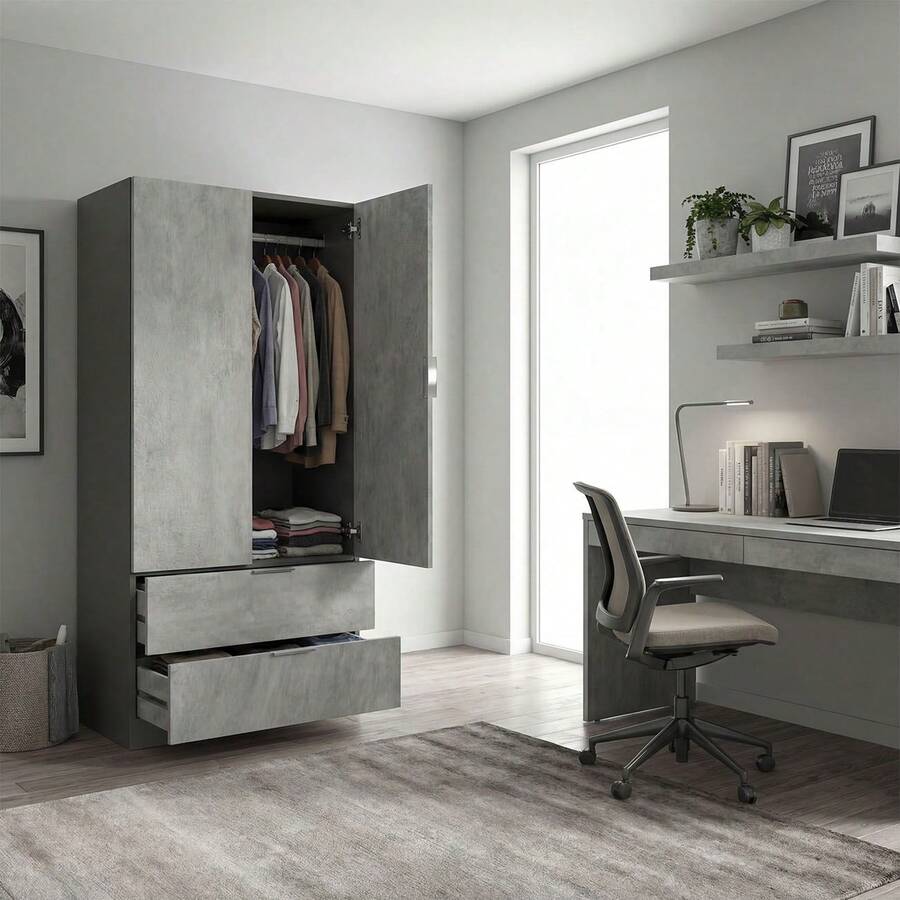 Duehome Lark 雙門雙抽屜衣櫃 81.5x180 厘米 - 石墨灰 - 水泥灰 - 查看 1