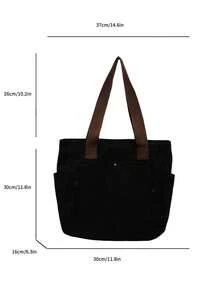 1 Piece Contrasting Color Stitching High Quality Canvas Shoulder Bag Casual Retro Hobo Bag Detachable Shoulder Strap Crossbody Bag Perfect For Women Teacher's Day Gift - Black - View 3
