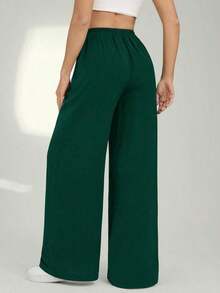 Tall Pantalones rectos de unicolor casual para mujer - Verde Oscuro - Ver 2