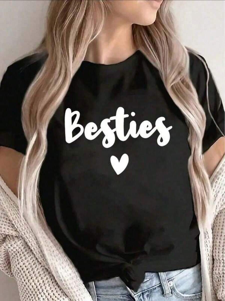 1 pieza Camiseta de manga corta de cuello redondo holgada unisex de 180g, 100% algodón puro transpirable y suave, estilo Y2K Bababask con estampado gráfico moderno, ideal para mujer y hombre, perfecta para uso diario, festivales, conciertos y todas las estaciones - Negro - Ver 1