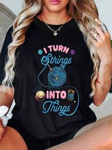 1 Piece Unisex Loose Fit Crew Neck Short Sleeve T-Shirt, 180g, 100% Pure Cotton, Breathable And Soft, Y2K Bababask Style With Modern Graphic Print, Ideal For Women And Men, Perfect For Daily Wear, Festivals, Concerts And All Seasons - 黑色 - 查看 6