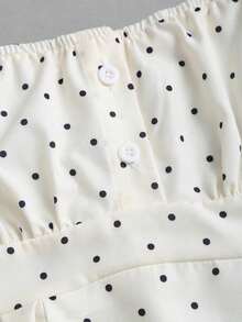 Sweetro Blusa de mujer con cuello en V, manga de pétalos y lunares blancos, estilo francés para primavera/verano - Albaricoque 2 - Ver 7