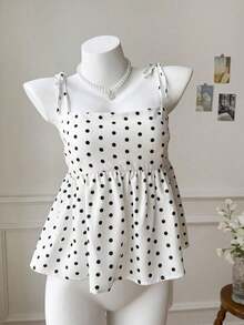Camiseta de tirantes con lunares tejidos en blanco para mujer - Blanco 3 - Ver 1