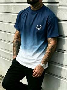 Plus Size Men's Gothic Style Colorblock Short Sleeve Round Neck T-Shirt, Summer - Baby Blue - View 4