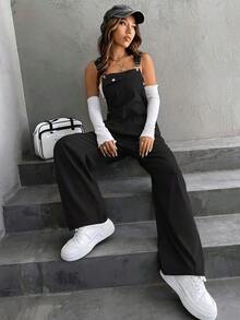 Unity 1 pieza Mono overol con bolsillo con solapa sin top tubo - Negro - Ver 1