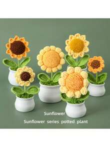 1 pièce/3 pièces Tournesol fait main au crochet, fleur artificielle tricotée, plante de tournesol en pot en bois, convient pour la voiture, le bureau, la salle d'étude, l'anniversaire, la chambre, le cadeau de décoration de la maison, la décoration de Noël créative d'hiver - tournesol - Voir 2