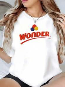 Mujer Camiseta de manga corta con estampado térmico de letras rojas y puntos de colores, diseño de marca con puntos coloridos, cuello redondo casual - Blanco - Ver 7