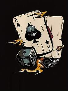 Women's Short-Sleeved T-Shirt, 100% Cotton, With Creative Ace Of Spades Print, Fashionable, Simple, Casual, Sporty, Comfortable For Summer, Ideal For Holidays And Casual Daily Wear. - 黑色 - 查看 3