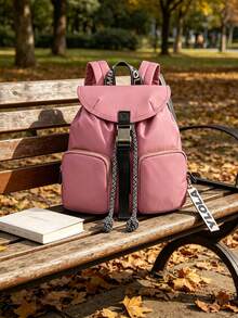 Mochila de nailon impermeable multicolor de 1 pieza con cordón ajustable, ligera y espaciosa para ir al trabajo o viajar. - Rosa - Ver 5