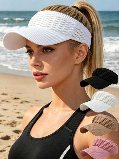 Women's Lightweight Gray Sun Hat - Made Of Breathable And Comfortable Polyester Fabric With UV Protection, Featuring A Textured Woven Design And Curved Brim, Suitable For Running And Outdoor Activities, Hand-Washable, Sun Hat | Textured Woven Hat | Breathable Mesh Sun Hat
