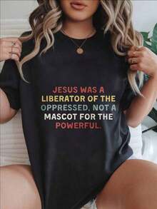 Women's Vintage Style Short Sleeve Casual T-Shirt - "Jesus Was A Liberator Of The Oppressed, Not A Pet Of The Powerful", Crew Neck, Summer Top, Machine Washable, Ladies' T-Shirts, Casual Wear, Modern Style, Comfortable Fit

BlackFashion - 黑色 - 查看 7