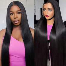 200% Density Straight Lace Front Wig Black Color 13*4 Ear To Ear Human Frontal Hair Wig HD Transparent Pre Plucked Natural Hairline Wigs Virgin Blended Hair Natural Look For Women Daily Wear Elegant Everyday Style - Natural & Black - View 8