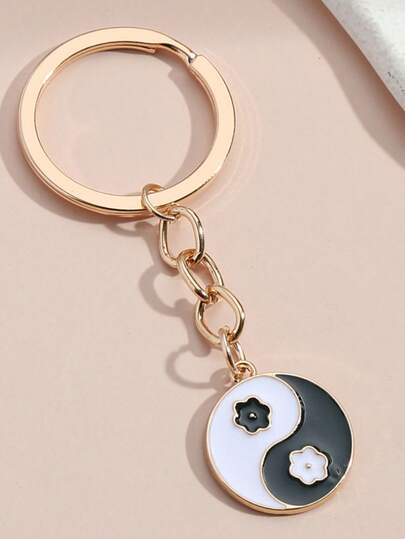 1 pieza Colgante de aleación con diseño minimalista de esmalte, Yin Yang, Bagua, mariposa y flor colorida, Taiji geométrico para bolso