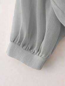 Nueva blusa de gasa de unicolor con chal corto casual de estilo de alas de murciélago para mujeres - Niebla azul - Ver 4