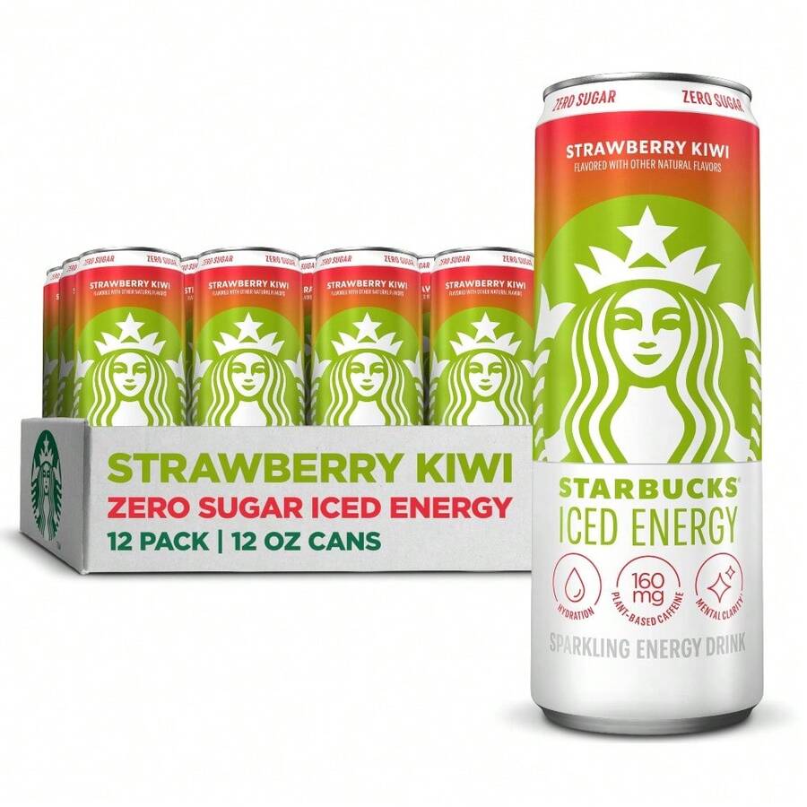 Starbucks Iced Energy Drink, Tropical Peach, Zero Sugar Energy Drink, Plant Based Caffeine, Hydration, Mental Clarity, 12 Fl Oz Cans (Pack Of 12) - Strawberry Kiwi - View 1
