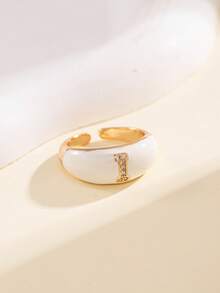 1 Peça Anel Feminino Versátil de Moda Elegante, Material de Cobre com Zircônia Cúbica em Formato de 26 Letras, Banda Aberta Ajustável, Adequado para Uso Casual Diário, Transporte, Decoração, Joia Feminina, Presente de Aniversário e Feriado - Multicolorido - Visão 30