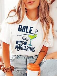 Camiseta para golfistas con la frase divertida "Golf y Margaritas", camisetas gráficas para mujeres amantes del golf. - Blanco - Ver 7