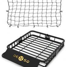 Canasta de techo resistente Global - Portaequipajes de acero para techo de 64" x 39", capacidad de 200 lbs, soporte para equipaje con extensión y red impermeable para carga, para SUVs, camionetas y autos. - A - Ver 5