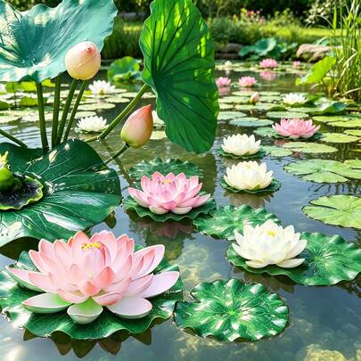 8pcs Realistic Floating Lotus, Artificial Aquatic Plants, Floating Water Plants, Home Decor Ornaments, Aquarium Landscaping, Pond Water Feature Decoration, Indoor And Outdoor Scene Arrangement, Christmas, Mother's Day, Father's Day, Multi-Functional Holiday Gift