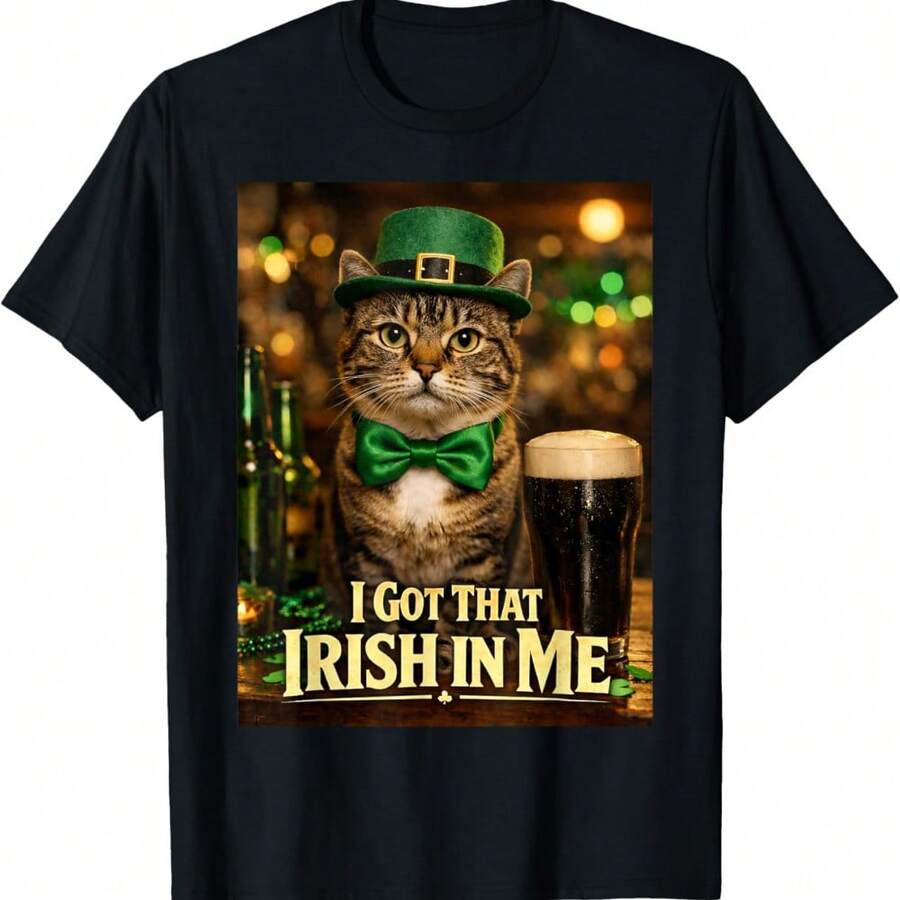 Funny St Patricks Day I Got That Irish In Me Cat T-Shirt - Black - View 1