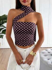 Top tubo de punto minimalista de moda para mujer HESSEN, apropiado para el verano/primavera, blusa ajustada sin tirantes y ajustable.Adecuado para tomar el té de la tarde, calle, vacaciones, superposición, fiesta, cita, playa, crucero, viaje por la ciudad - Café integral - Ver 2