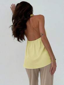 Camiseta ajustada con escote en pico minimalista y elegante para mujer - Amarillo - Ver 6