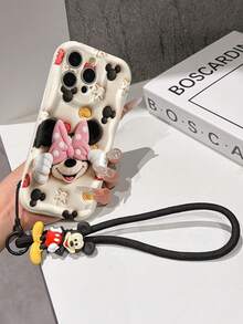 This Disney Mickey Mouse Lanyard Phone Case Is Fully Covered In TPU Material. It's Shockproof, Lightweight, And Compatible With IPhone17/16/11/13/15/15 Plus/15 Pro/15 Pro Max/12/14 Pro Max/11 Pro Max/12 Pro/12 Pro Max/13. This Phone Case Makes A Popular Birthday Gift Or Business Gift; It's Durable, Stain- And Fingerprint Resistant, And Suitable For Both Men And Women. The Set Also Includes A Mickey Mouse Phone Case And A Mickey Mouse Plush Bracelet. It's A Perfect Gift For Friends And Family. This Stylish Phone Case Is Fun, Lightweight, And Durable. IPhone17 Pro Max Phone Case, Minnie Mouse Phone Case. - 白色 - 查看 4