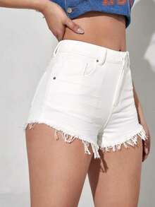 Shorts en mezclilla bajo crudo - Blanco - Ver 5