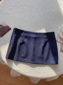 Falda corta de verano informal para mujer con cintura baja de unicolor - Azul - Ver 2