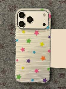 Y2K Style Colorful Striped Star Electroplated Effect Phone Case Compatible With IPhone 17 Pro Max, 17 Pro, 16 Pro Max, 15 Pro, 14 Pro Max, 13 Pro Max, 12 Summer Dopamine Soft Back Cover - Striped Stars - View 5