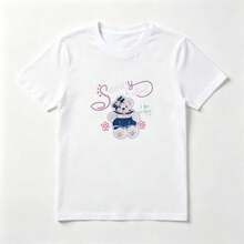 Camiseta Estampado Oso de Peluche con Flores - Algodón Natural Mujer Tierna - Blanco - Ver 1