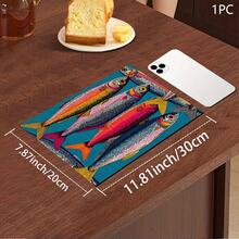 1 pieza Estera absorbente/secado con estampado de pescado salado para cafetera, vajilla - Estera protectora absorbente de poliéster para escritorio con almohadilla antideslizante de goma, para decoración de la cocina, bar en casa y mesa de comedor - Multicolor - Ver 11