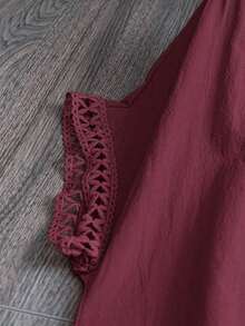 Vestido casual holgado de unicolor con cuello en V y mangas cortas para mujer de talla grande - Burdeos - Ver 7