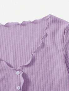 Camiseta De Punto De La Lechuga Con Botones Para Mujer - Lila Púrpura - Ver 5