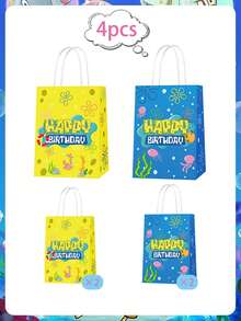 SpongeBob SquarePants SquarePants 生日禮物袋 16入 紙製手提派對伴手禮袋 2款設計（黃色與藍色）水下主題零食袋 印有「Happy Birthday」兒童禮物袋，適合主題派對、糖果袋與派對用品 - Gift bag - 查看 2
