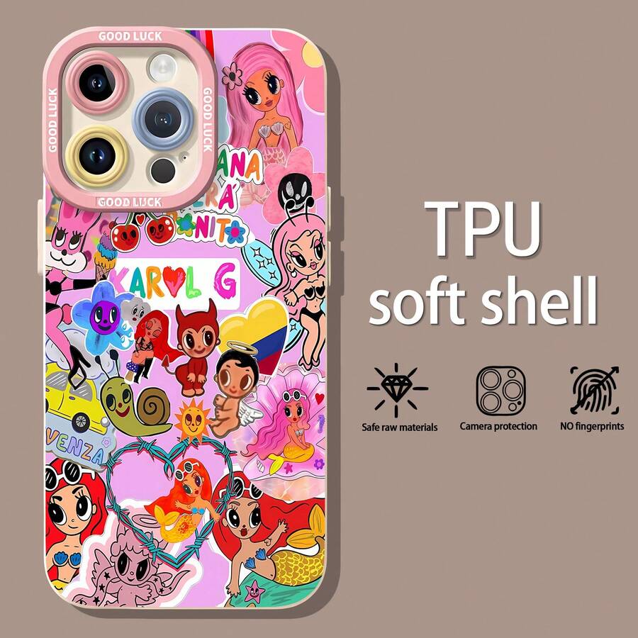 Funda para teléfono con diseño de pegatinas de dibujos animados a todo color, compatible con fundas para teléfonos , Apple, VIVO, OPPO, , Transsion, , y Honor. Fabricada en TPU, ofrece protección contra golpes y caídas. Un regalo ideal para familiares y amigos. - Blanco - Ver 1