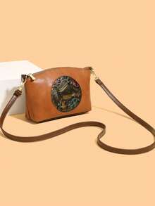 PU Material Women's Crossbody Bag, Retro Auspicious Elephant Retro Pattern Shoulder Bag. Adjustable Strap Can Be Worn As Shoulder Bag. Zipper Design At Back To Separate Storage For Phone, Keys, Lipstick, Tissues Etc. Suitable For Commuting And Shopping, Small Size With Large Capacity - Multicolor - View 14