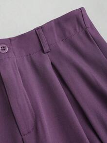 Pantalones anchos plegados con estampado jacquard elegante vintage para mujer, otoño/invierno - Ciruela intensa - Ver 5