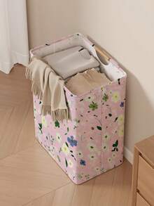 1 Stück rosa Blumenmuster Wäschekorb 52*36,5*24,5cm große Kapazität Stoff Schmutzwäsche Aufbewahrungsbehälter Zuhause Schlafzimmer Atmosphäre Wäschekorb Badezimmer Socken Aufbewahrungsbehälter Spielzeug Sortier Aufbewahrungseimer - Verschiedenfarbig - Übersicht 2