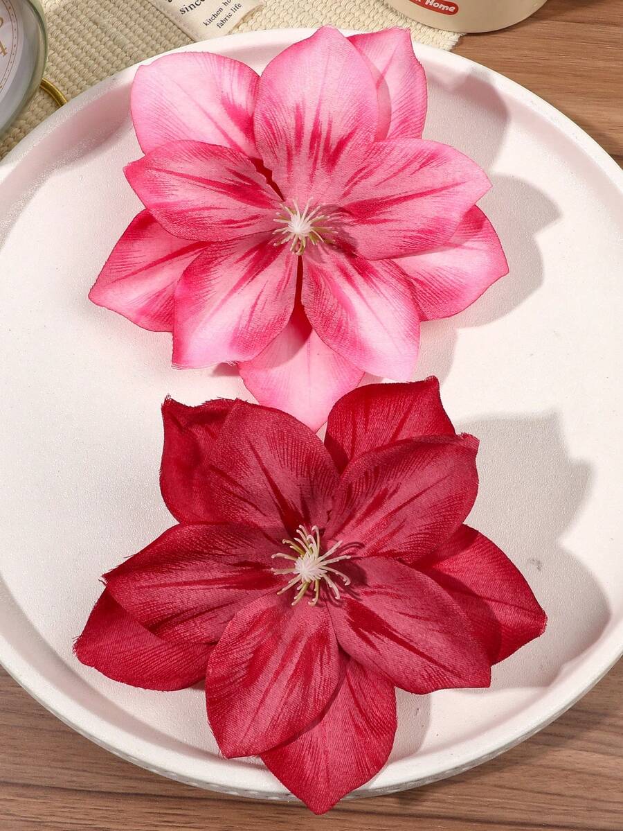 2入款紮染酒紅與淡粉色仿真花髮夾，復古浪漫法式風格半紮髮飾，適合海灘、派對、度假，髮爪髮夾 - 彩色 - 查看 1