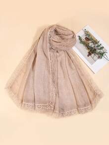 1pc Women's New Lace & Linen Printed Scarf, Sunscreen Shawl Suitable For Beach, Vacation And Daily Life, Adding Highlights To Your Style - Dusty Pink - View 3