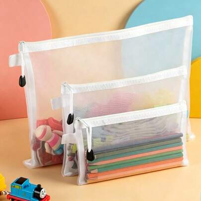 Nylon Mesh Storage Bags With Zipper Closure - Versatile For Toys, Documents, & Stationery - Durable, Non-Waterproof, Rectangular Organizer Pouches For Home & Office, Document Organizer|Translucent Mesh Bags|Nylon Storage Bags, Mesh Zipper Pouch Bags