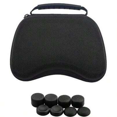 Bộ 1 hộp đựng tay cầm chơi game chống sốc di động và các nút bịt silicon cho tay cầm.
