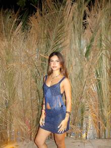Conjunto de Top Sin Mangas y Falda Corta de Crochet con Flecos para Mujer, Unicolor, Fluido y Delgado para Fiestas y Clubes de Verano - Azul - Ver 8