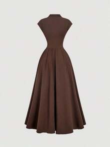 Vestido de punto largo de cuello alto marrón para mujer - Marrón - Ver 3