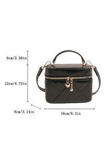1pc Mini Women's Handbag, Fashion Solid Color Embroidered Rhombus Pattern Crossbody Bag, Suitable For Holding Cards And Keys - Black - View 3