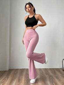 Pantalones de punto azul marino con campana para mujer - Rosa - Ver 3