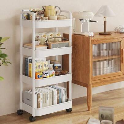 1pc No Assembly Required Multipurpose Mobile Storage Cart, With Universal Wheels, Made Of Plastic, Suitable For Home, Kitchen, Bathroom, Bedroom, Dorm And Other Scenes As Portable Mobile Storage Rack
