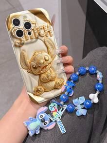 Disney Has Authorized, Phone Case - Chain Set, The Stitch Lilo & Stitch 3D Phone Case Plus A Silicone 3D Stitch Bracelet With Metallic Ring Removable Bracelet, Stitch And Angel Pattern, Compatible With Iphone17/16/15/14/13/12/11/XS/XR/X Plus Pro Max, A Stylish Cartoon Phone Case, The Perfect Gift Choice, Phone Protection, Durable Phone Cover, Great Gift For Friends And Family. - 白色 - 查看 2