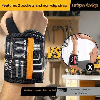 1Pc Oxford Cloth Magnetic Wristband Tool Holder Strong Magnet Adjustable Wrist Belt Hands-Free Organizer For Screws Nails Drill Bits Carpenter Electrician Construction Home Repair Work Wearable Utility Tool Accessories Gadget